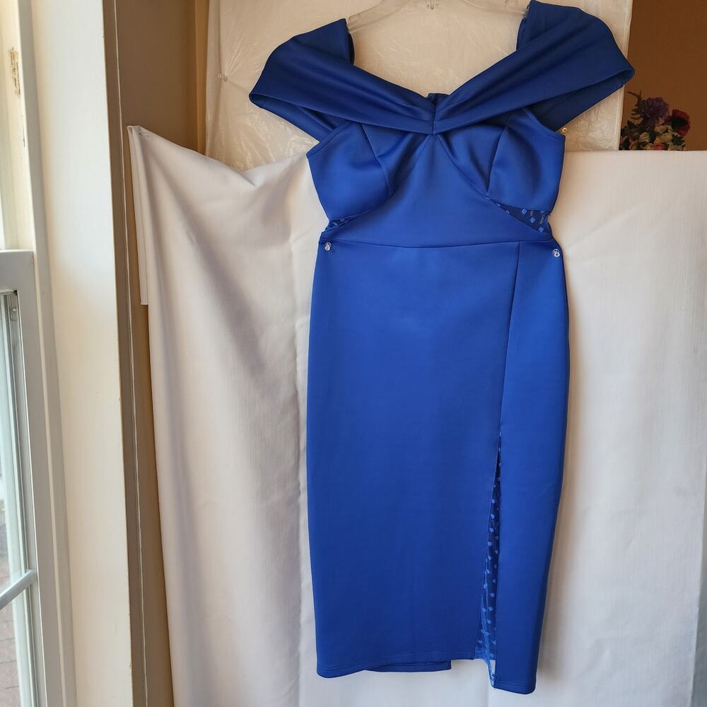 ASOS Cobalt Blue Dress Off-the-Shoulder Neckline and mesh panel Sz 6 Women's NWT